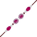 Mahi Gold Plated Pink Crystals Floral Rakhi for Bhaiya, Brother, Bhai, Bro (RA1100788RPin)