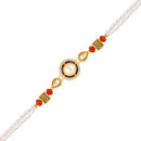 Mahi Artificial Pearl Premium Rakhi for Brother | Circular Design with Crystal & Red Beads (RA1100822G)