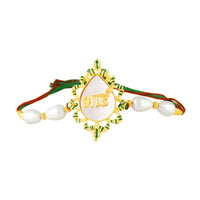 Mahi Bhai Engraved Green Meenakari Work Rakhi with Artificial Pearl for Brother (RA1100824G)