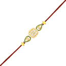 Mahi Traditional Kundan Rakhi for Brother | Square Floral with Green Enamel & Red Thread (RA1100828G)