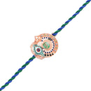 Mahi Om & Peacock-Feather-Theme Rakhi for Brother with Multicolor Crystals & Meenakari Work (RA1100829ZMul)