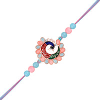 Mahi Colorful Peacock-Shaped Rakhi for Brother | Multicolor Meenakari Enamel Design with Beads on Rainbow Thread (RA1100842G)