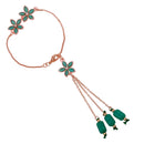 Mahi Rose Gold Plated Green Crystals Floral Lumba Rakhi for Bhabhi (RAL1100711ZGre)
