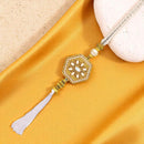 Mahi Royal White & Gold Artificial Pearl Accents & Tassel Lumba Rakhi for Bhabhi (RAL1100835GWhi)