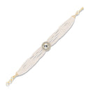 Mahi Elegant White Artificial Pearl Lumba Rakhi for Bhabhi | Multi-Strand Bracelet with Crystal Centerpiece & Gold Finish (RAL1100853G)