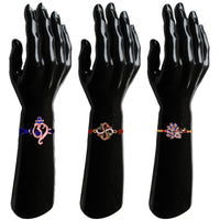 Mahi Combo of Combo of Ganpati Swastik and Peacock Shaped Rakhi's with Meena Enamel and Multicolor Cystals for Bhai (RCO1105539M)