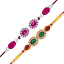 Mahi Combo 2 Multicolor Crystals Dual Floral Rakhis for Brother, Bhai, Bro (RCO1105718M)