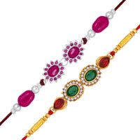 Mahi Combo 2 Multicolor Crystals Dual Floral Rakhis for Brother, Bhai, Bro (RCO1105718M)
