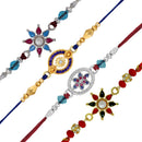 Mahi Combo of 4 Floral Rakhis with Multicolor Crystals for Brother, Bhai, Bro (RCO1105720M)