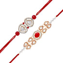 Mahi Gold Plated Classic Kundan Studded Ethnic Thread Rakhi Set for Brother, Bhai, Bro (RCO1105730GRed)