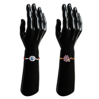 Mahi Peacock-Shaped Rakhi Combo for Brother | Set of 2 Rakhis with Meenakari Work, Crystals & Red Thread (RCO1105814M)