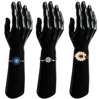 Mahi Combo of 3 Elegant Artificial Pearl, Crystals & Enamel Work Rakhis on Red Thread (RCO1105816M)