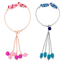 Mahi Modern Lumba Rakhi Combo Set of 2 for Bhabhi | Leaf Motif Bracelet Rakhi with Pink and Blue Tassel Beads (RCO1105817M)