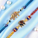 Mahi Elephant Motif Rakhi Combo Set of 2 for Brother | Colorful Enamel & Evil Eye Bead Rakhis (RCO1105823G)