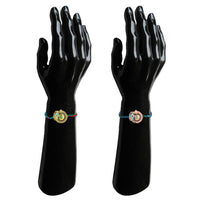 Mahi Om & Peacock-Feather-Theme Rakhi Combo Set of 2 | Rakhi with Evil Eye Charm on Braided Threads (RCO1105829M)