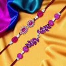 Mahi Magenta Stone Rakhi Combo Set of 2 for Brother | Elegant Purple Beaded & Crystal Leaf Rakhis in Silver Finish (RCO1105840R)