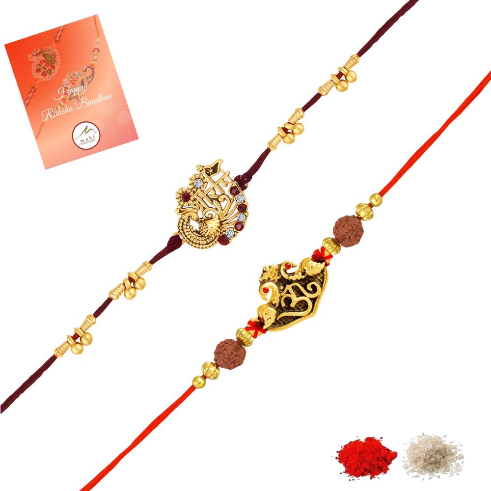Mahi Combo of Jay Shree Ram an OM Rakhis with Rudraksh for Brother (RCO1105845G)