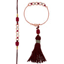 Mahi Rose Gold Plated Pink and White Crystals Lumba and Brother Rakhi Pair for Bhaiya and Bhabhi (RCOL1105522ZPin)