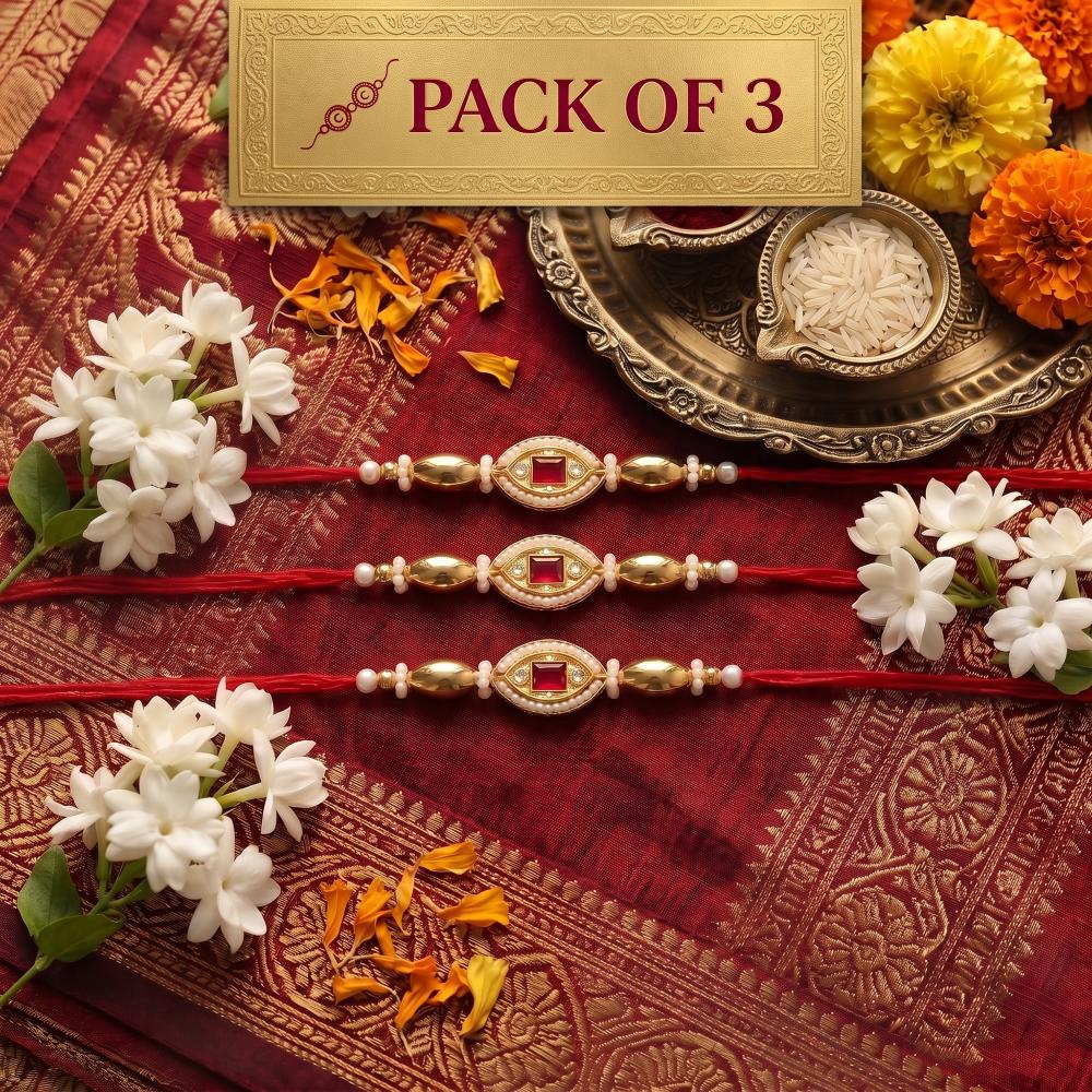 Js Fashion Pack of 3 Premium Traditional Gold Finish Rakhi Set