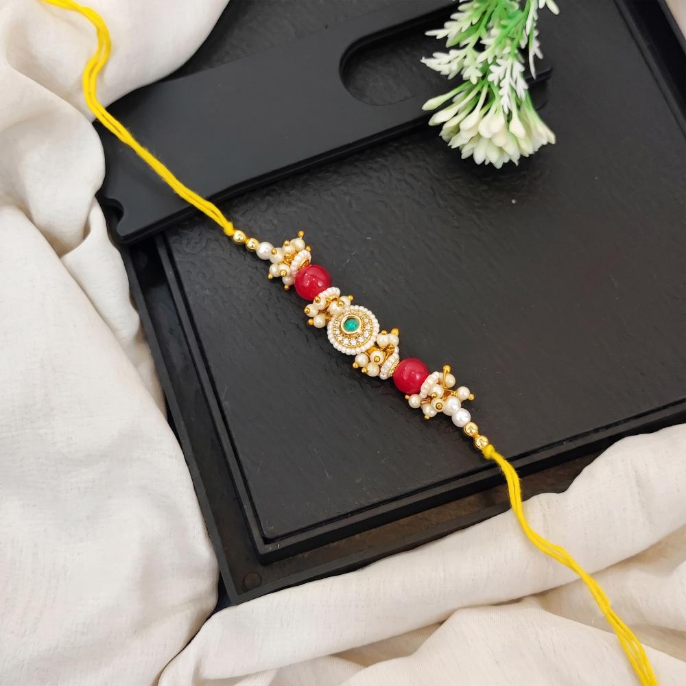 Js Fashion Premium Pearl Beaded Designer Rakhi Combo Pack 3 for Brother