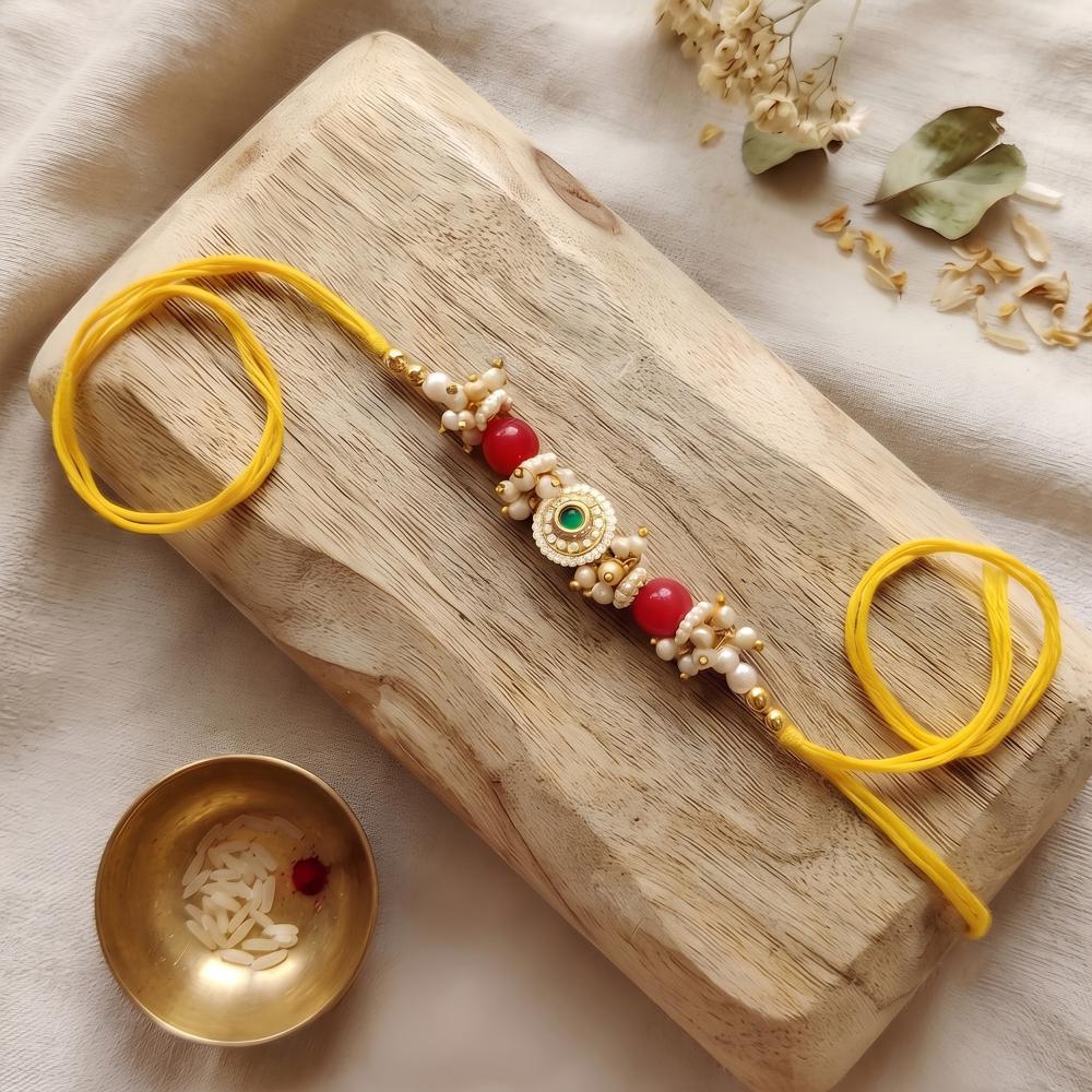Js Fashion Premium Pearl Beaded Designer Rakhi Combo Pack 3 for Brother