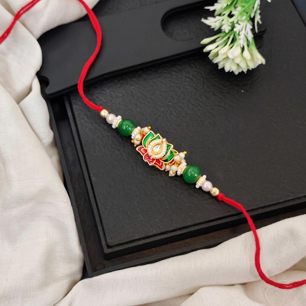 Js Fashion Premium Lotus Stone Designer Rakhi Combo Pack 3 for Brother