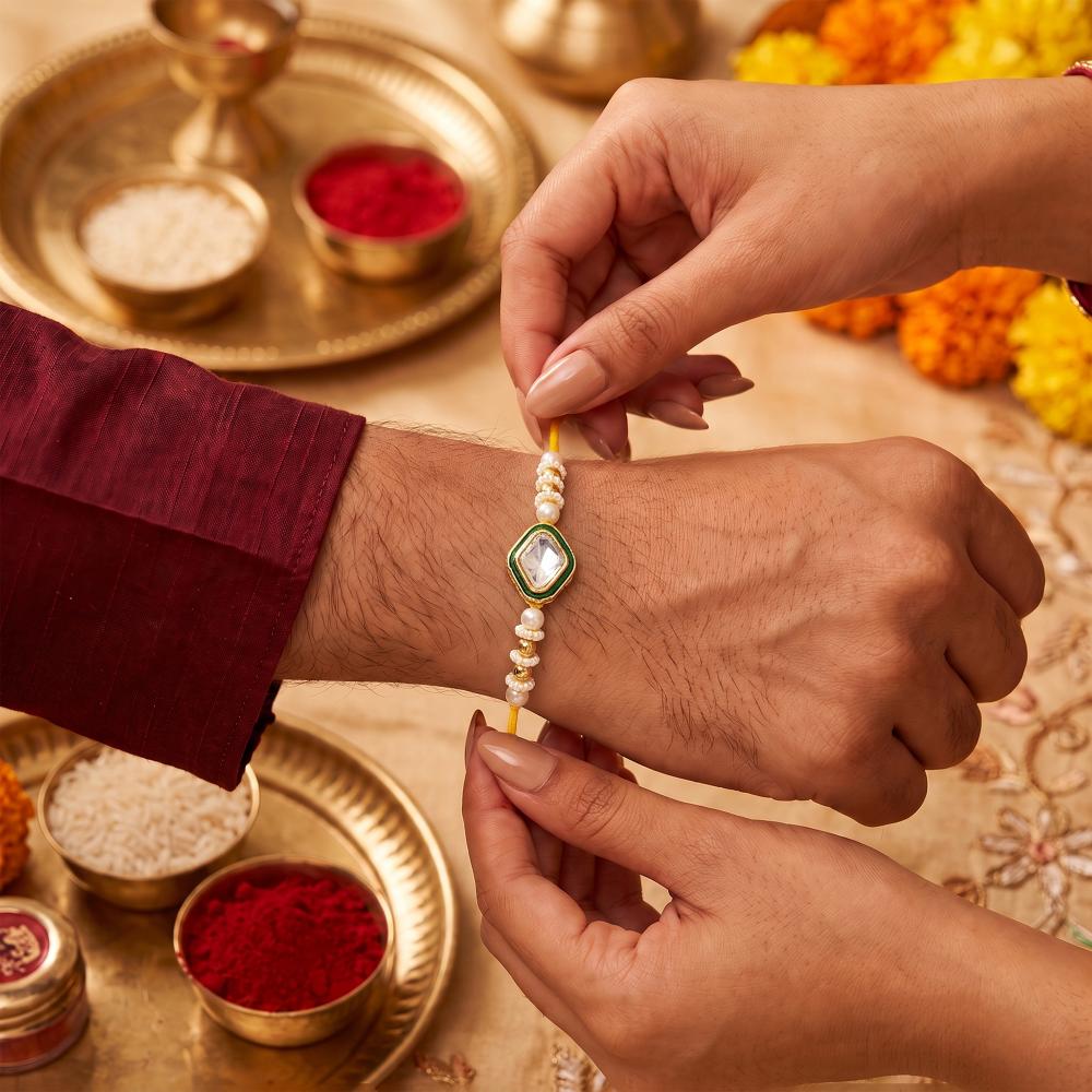 Js Fashion Premium Stone Pearl Designer Rakhi Combo Pack 3 for Brother