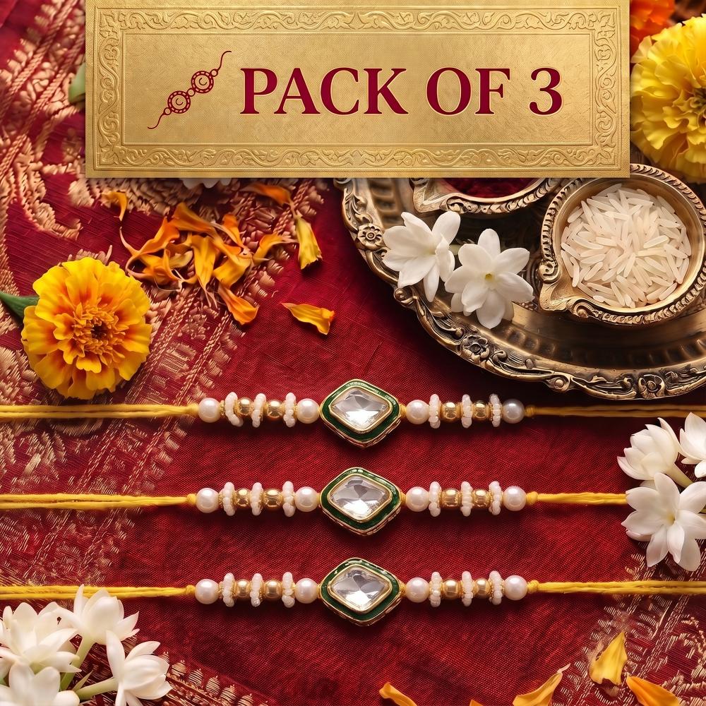 Js Fashion Premium Stone Pearl Designer Rakhi Combo Pack 3 for Brother