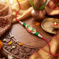Js Fashion Pack of 3 Traditional Lotus Motif Rakhi with Elegant Pearl Bead Accents