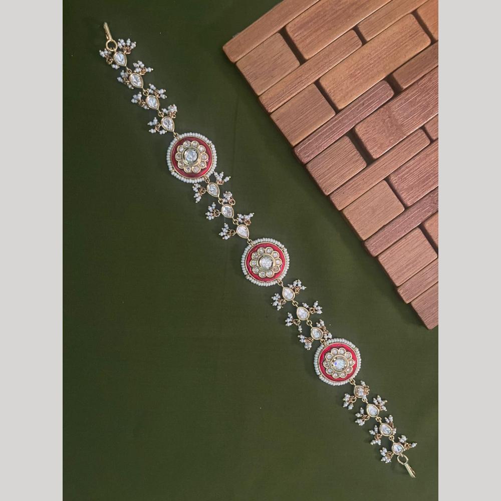 Arham Premium Gold Plated Designer Heavy Polki Kundan Stone Meenakari Sheeshphool