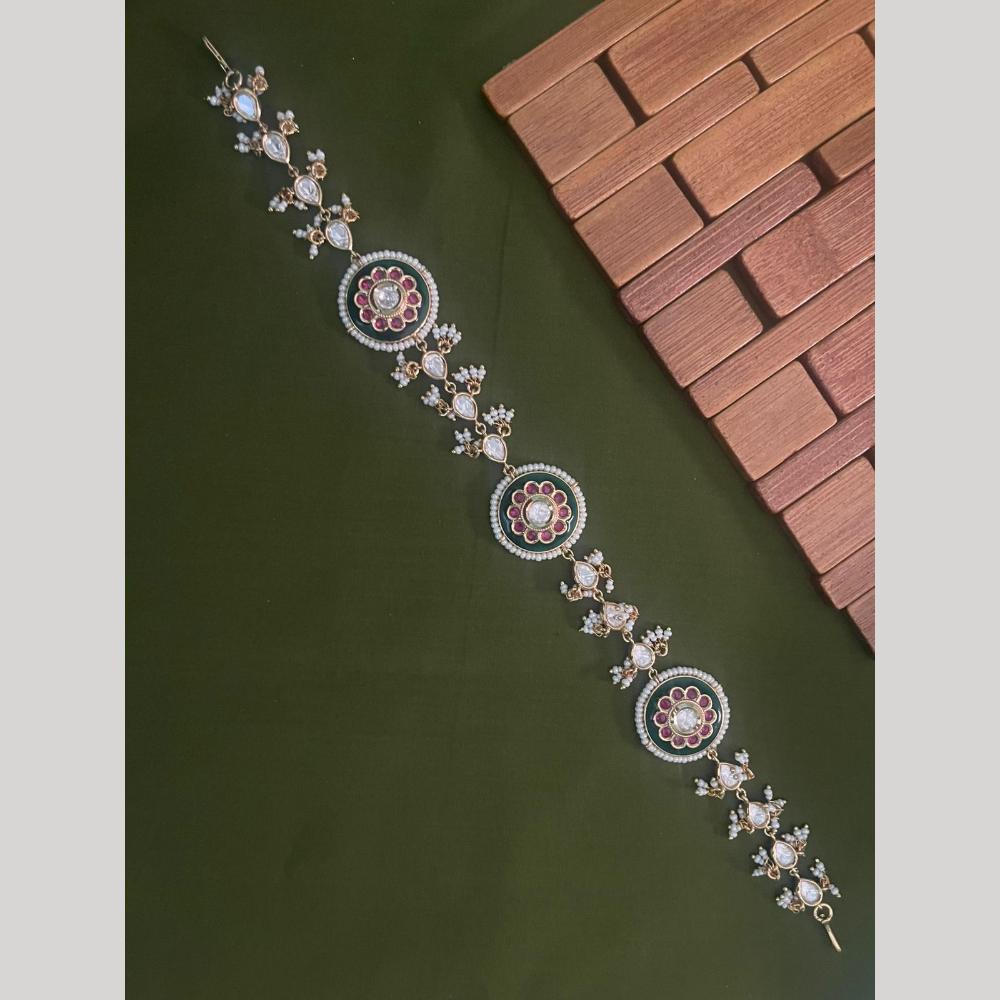 Arham Premium Gold Plated Designer Heavy Polki Kundan Stone Meenakari Sheeshphool