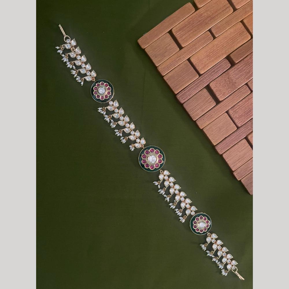 Arham Premium Gold Plated Designer Heavy Polki Kundan Stone Meenakari Sheeshphool