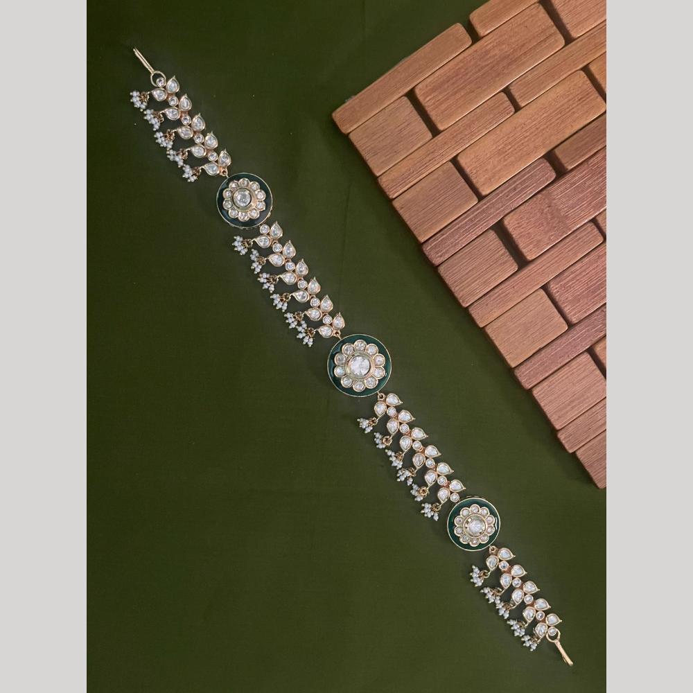 Arham Premium Gold Plated Designer Heavy Polki Kundan Stone Meenakari Sheeshphool