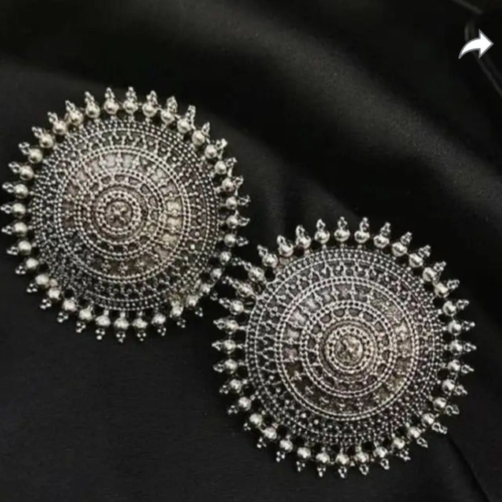 Bevy Pearls Vintage Style Oxidised Sun Motif Stud Earrings