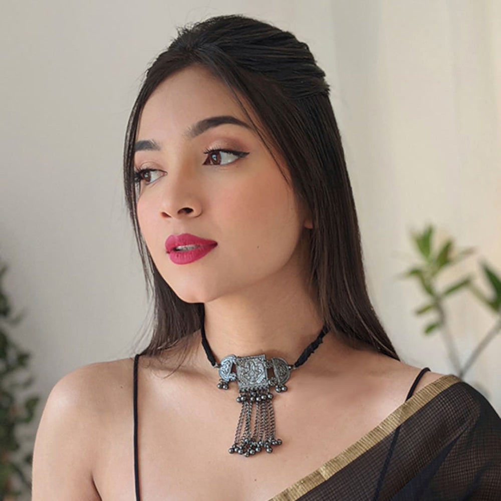 Bevy Pearls Antique Oxidised Plated Choker Necklace