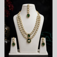 Lalso Double Layer Kundan Bridal Necklace earring maangtikka Jewellery Set with  Green Stones for wedding festival - SM-NK501-GR