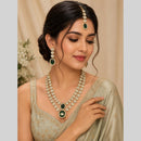 Lalso Double Layer Kundan Bridal Necklace earring maangtikka Jewellery Set with  Green Stones for wedding festival - SM-NK501-GR