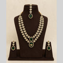 Lalso Double Layer Kundan Bridal Necklace earring maangtikka Jewellery Set with  Green Stones for wedding festival - SM-NK501-GR
