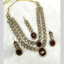 Lalso Double layer Kundan Bridal Necklace earring maangtikka Jewellery Set with  Maroon Stones for wedding festival - SM-NK501-MR
