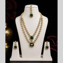 Lalso Double Layer Kundan Bridal Necklace earring maangtikka Jewellery Set with  Green Stones for wedding festival - SM-NK502-GR