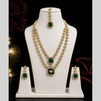 Lalso Double Layer Kundan Bridal Necklace earring maangtikka Jewellery Set with  Green Stones for wedding festival - SM-NK502-GR
