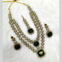 Lalso Double Layer Kundan Bridal Necklace earring maangtikka Jewellery Set with  Green Stones for wedding festival - SM-NK502-GR