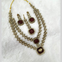 Lalso Double Layer Kundan Bridal Necklace earring maangtikka Jewellery Set with  Maroon Stones for wedding festival - SM-NK502-MR