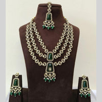 Lalso Tripple Layer Kundan Bridal Necklace earring maangtikka Jewellery Set with  Green Stones for wedding festival - SM-NK504-GR