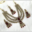 Lalso Tripple Layer Kundan Bridal Necklace earring maangtikka Jewellery Set with  Maroon Stones for wedding festival - SM-NK504-MR