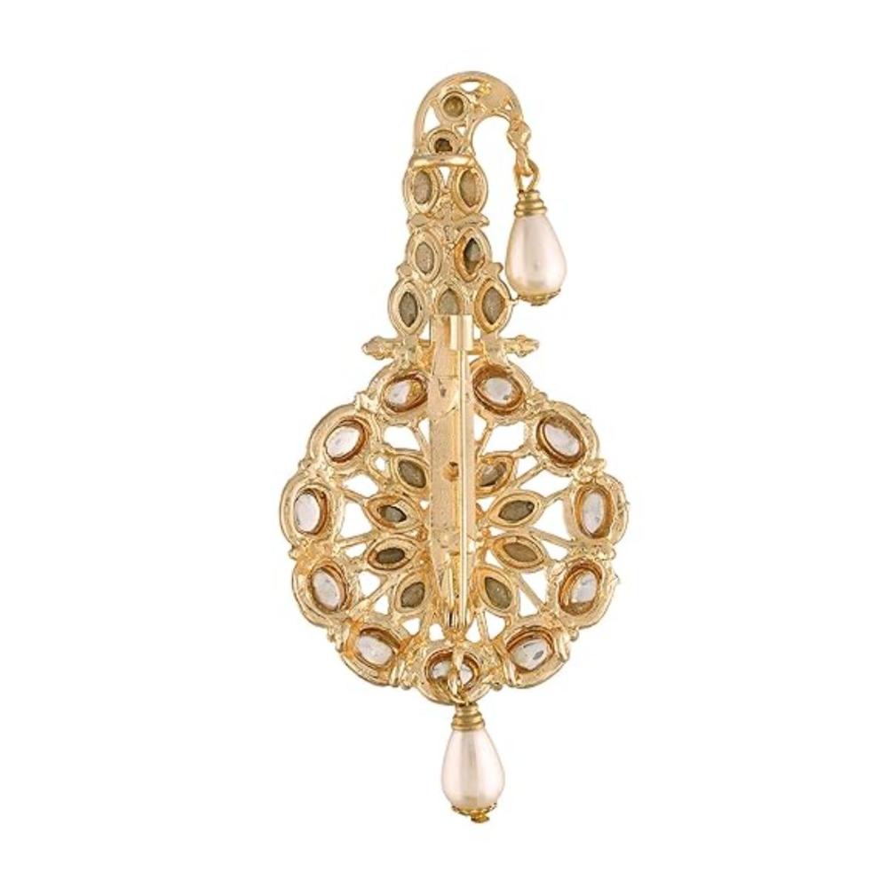 Etnico Gold Plated Kundan Safa Kalangi Brooch for Groom/Men/Dulha Pagadi (SM55W)