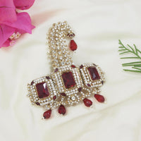 Etnico Gold Plated Stone Pearl Drop Safa Kalangi Brooch for Groom/Men/Dulha Pagadi (SM56M)