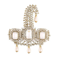 Etnico Gold Plated Stone Pearl Drop Safa Kalangi Brooch for Groom/Men/Dulha Pagadi (SM56W)