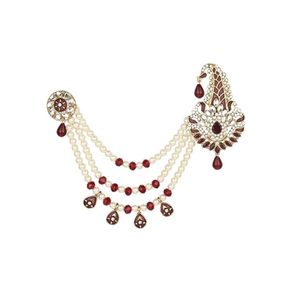 Etnico Gold Plated Stone Pearl Drop Safa Kalangi Brooch for Groom/Men/Dulha Pagadi (SM59M)