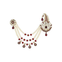 Etnico Gold Plated Stone Pearl Drop Safa Kalangi Brooch for Groom/Men/Dulha Pagadi (SM59M)